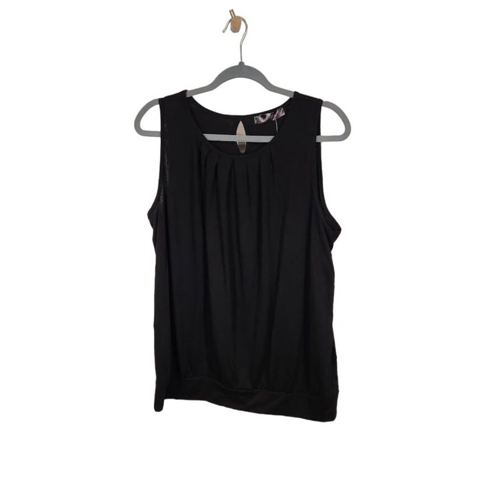 Shiela Rose Sleeveless Pleated Front Jersey Blouse Keyhole Back in Black Size 2X